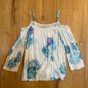 Lovestitch Watercolor Flowy Open Shoulder Blouse